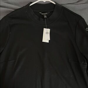 Banana Republic Black Long Sleeve shift dress mock turtleneck buttons on sleeves